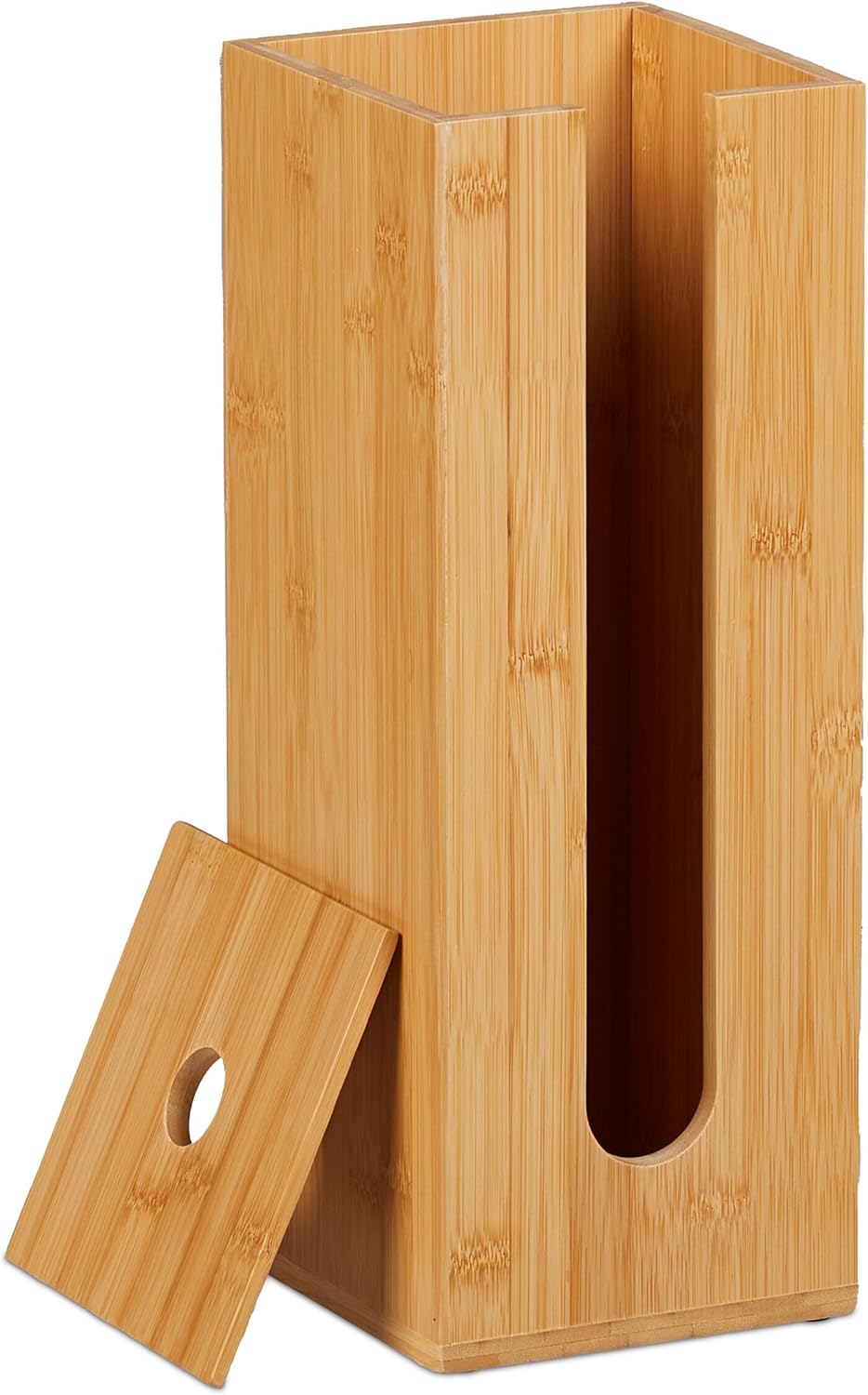 Relaxdays Toilet Paper Storage, 4 Rolls, Bamboo, H x W x D: 40.5 x 15 x 15 cm, Spare Roll Holder Standing, Natural