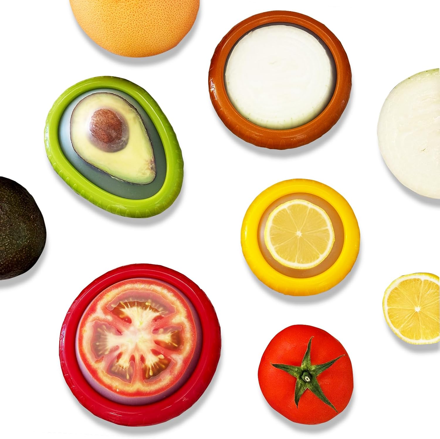 AEKTBY 4-Pack Reusable Avocado & Onion Saver – Silicone Vegetable & Fruit Storage Containers for Fridge, Anti-Oxidation Fresh Keeper Boxes – BPA-Free, Airtight & Eco-Friendly (ABS + Silicone)