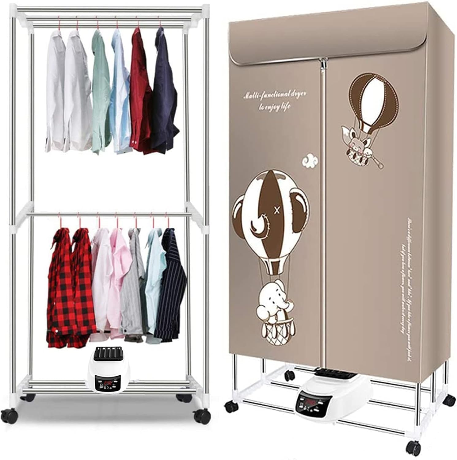 Portable Electric Heated Clothes Airer Dryer Rack, Energy Saving Clothes Drying, Foldable Warm Air Drying Wardrobe, with Dustproof Cloth Curtain and Remote Control, 1500W