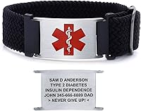 Vista 16 de Pulseras de alerta médica para mujeres, hombres, niñas, niños, pulsera de identificación médica personalizada con pulsera elástica trenzada