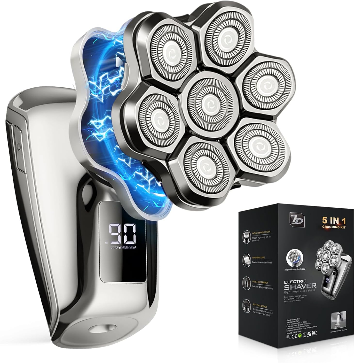 Head Shavers for Blad Men, 7D Floating Blades Electric Head Shaver, IPX7 Waterproof Wet Dry Bald Head Shaver, Magnetic Detachable Rechargable Head Shavers, Gifts for Man Male Father Husband