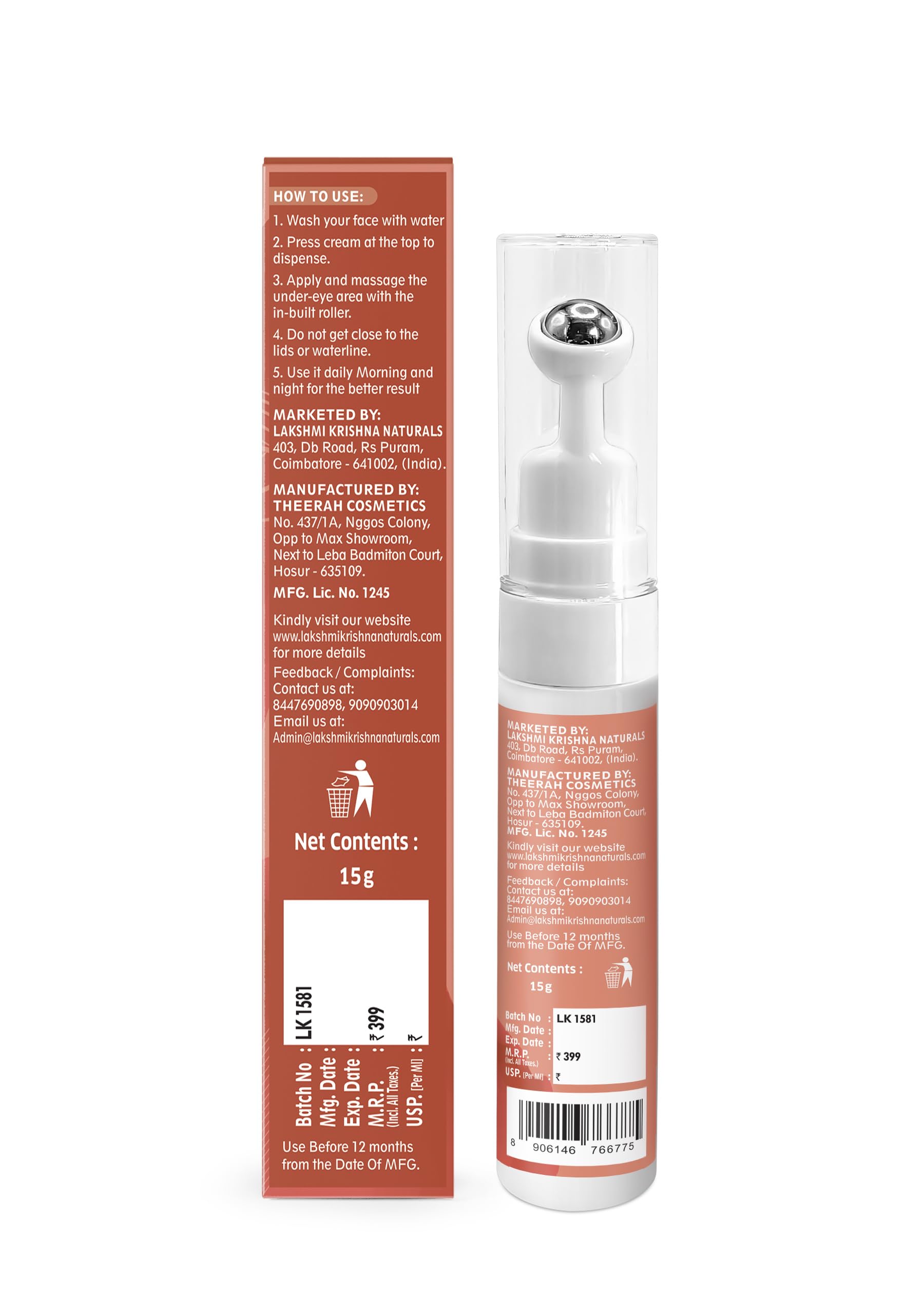 LAKSHMI KRISHNA NATURALS Under Eye Roll Cooling Under Eye Roll-On | Reduces Puffiness, Dark Circles & Fine Lines|Portable & Convenient|15ml pack — Amazon image 4