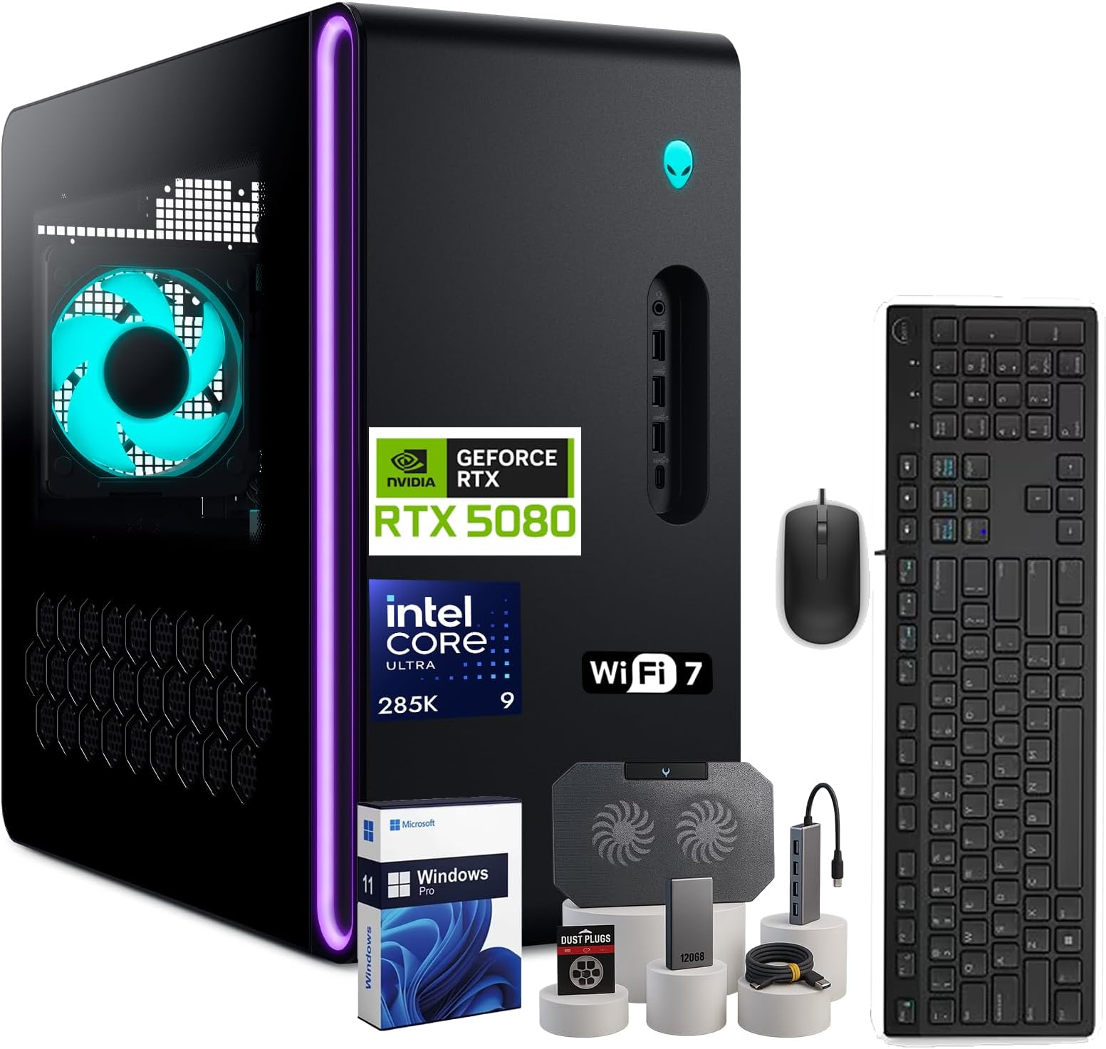 Alienware Aurora R16 Gaming Desktop PC - NVIDIA RTX 5080, 16GB GDDR7 Graphics, Intel 24-Core Ultra 9 285K, WiFi 7, Win 11 Pro, 1000W Liquid Cooled, w/Accessories(32GB RAM, 1TB SSD, 2TB HDD)