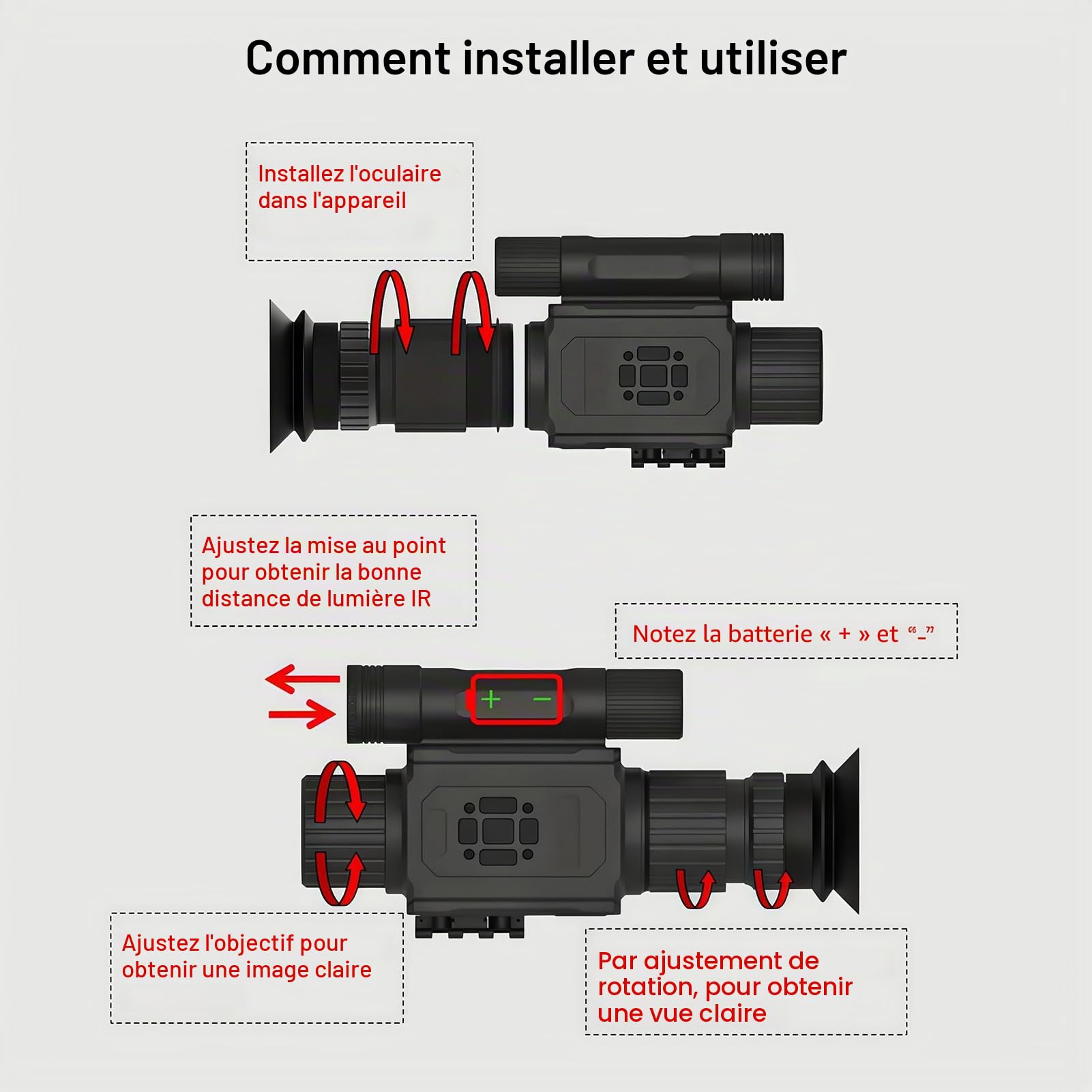 NK008 Viseur télescopique numérique de vision nocturne pour chasse, judas monoculaire infrarouge Zoom 5X avec réticule Enregistrement vidéo HD 1080P