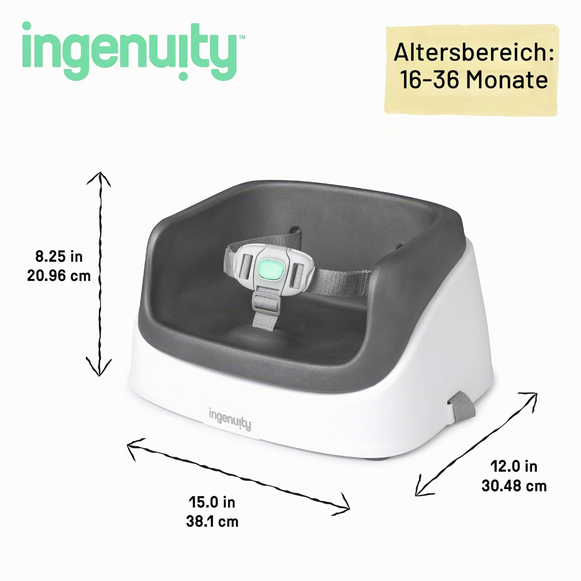 Ingenuity Sitzerhöhung Stuhl, Essen und Fütterung Sitz für Kleinkinder, Boostersitz mit Dreipunktgurt für mehr Sicherheit, leicht zu reinigen, ideal für unterwegs geeignet, ab 16 Monaten