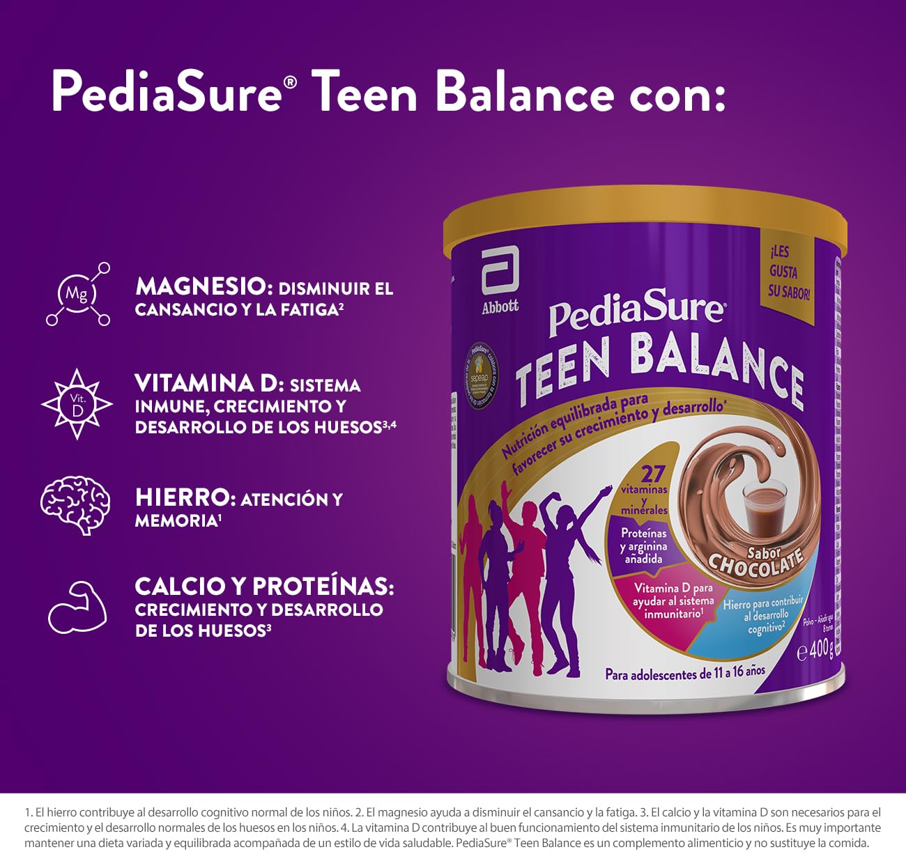 PediaSure Teen Balance – Con Magnesio, Hierro y Vitamina D – Complemento Alimenticio para Adolescentes con Vitaminas, Proteínas, Minerales – Sabor Chocolate – 400 gramos