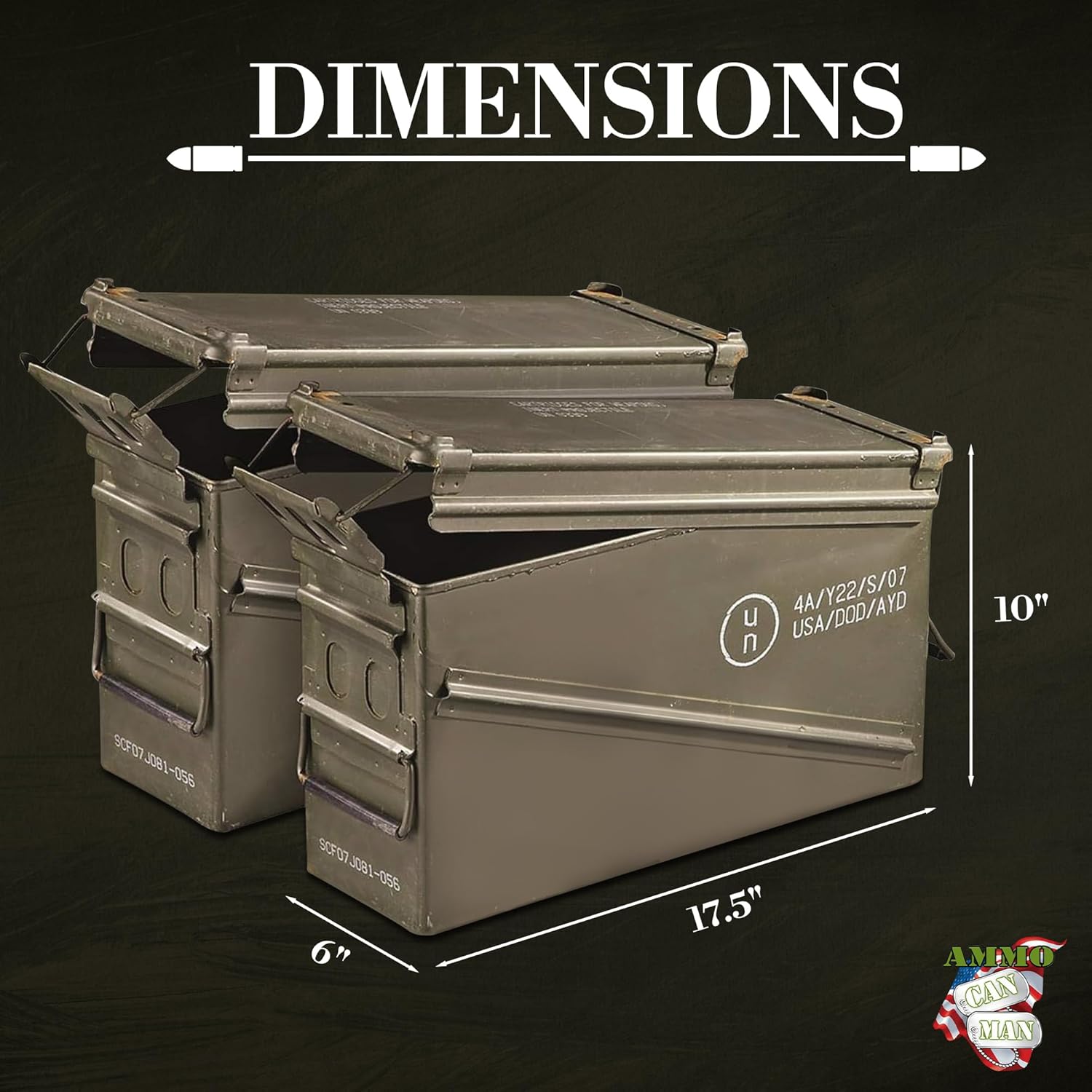 PA120 40mm Ammo Can Holder Box (Matte Olive Drab) 2 Pack - Waterproof Surplus Metal Ammo Storage Box w/Front Metal Latch, Swing-Out Handle, Used