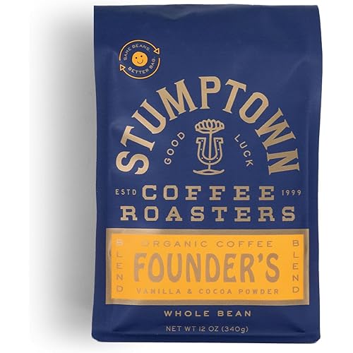 Stumptown Coffee Roasters, Founder's Blend, 100% Arabica Coffee - Organic Whole Bean Coffee, 100% Arabica Coffee - 12 Ounce Bag, Flavor Notes of Vanilla and Cocoa Powder