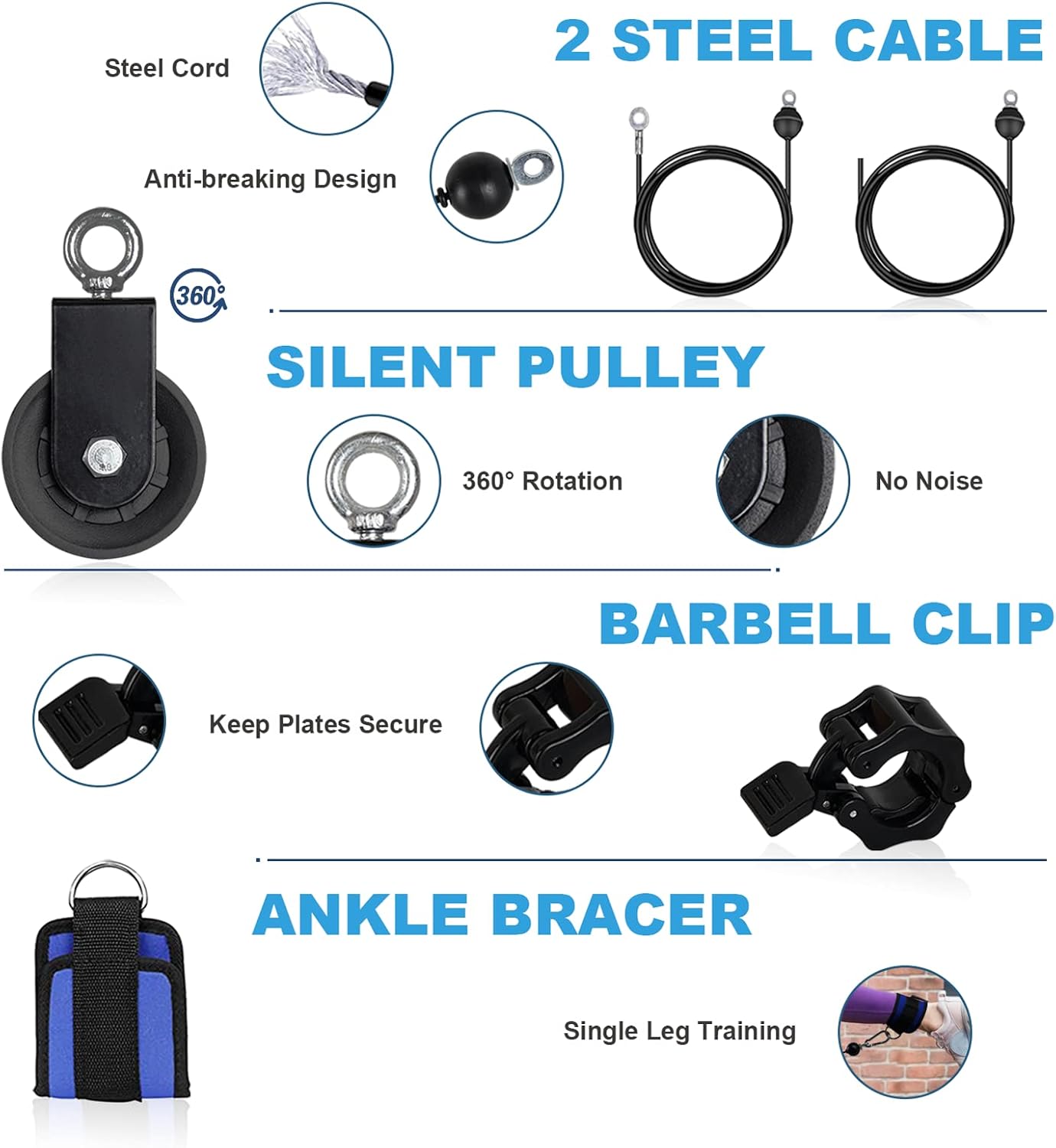 Uboway Weight Cable Pulley System: LAT Pull Down Machine with Dual Cable and Upgraded Loading Pin for Triceps, Back, Forearm, Shoulder, LAT and Lift Cable Pulley Attachments for Home Gym