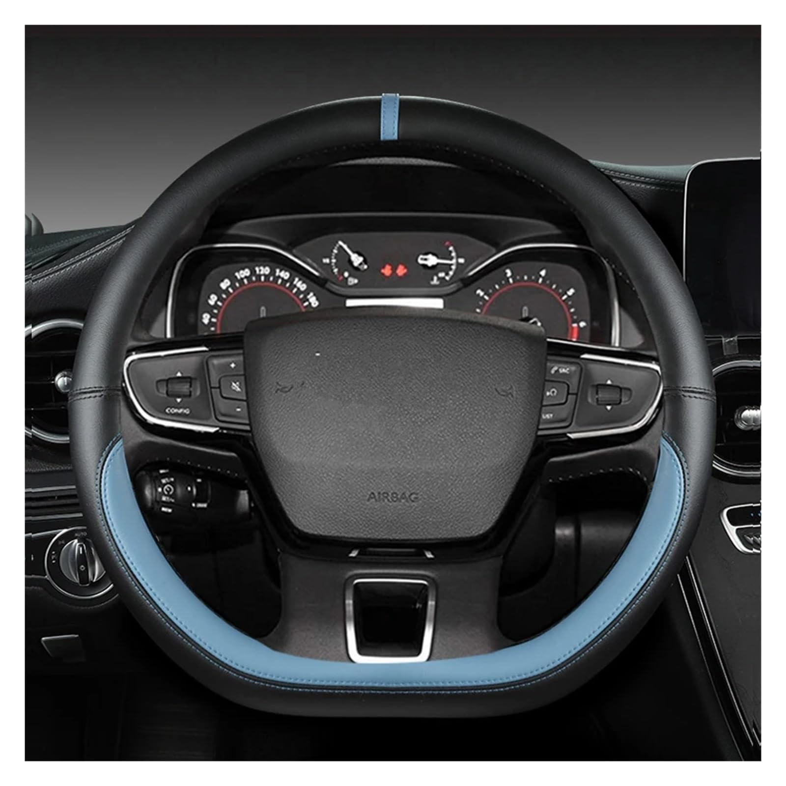 Housse De Volant De Voiture 38CM pour Citroen C4 pour Cactus C3-XR pour Spacetourer 2017-2021 pour C4 2010-2021 Volant De Type D Couvre Volant Voiture(Bleu)