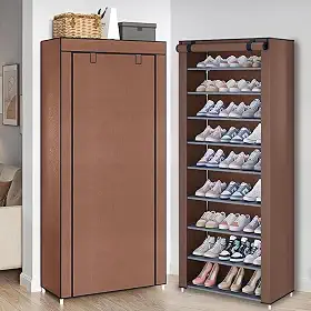BEMMY Sapateira com Capas com 10 Níveis, Organizador de Prateleiras Altas para Sapatos, Organizador de Sapatos de Grande Capacidade e Economia de Espaço, Organizador de Sapatos Autônomo (Marrom)