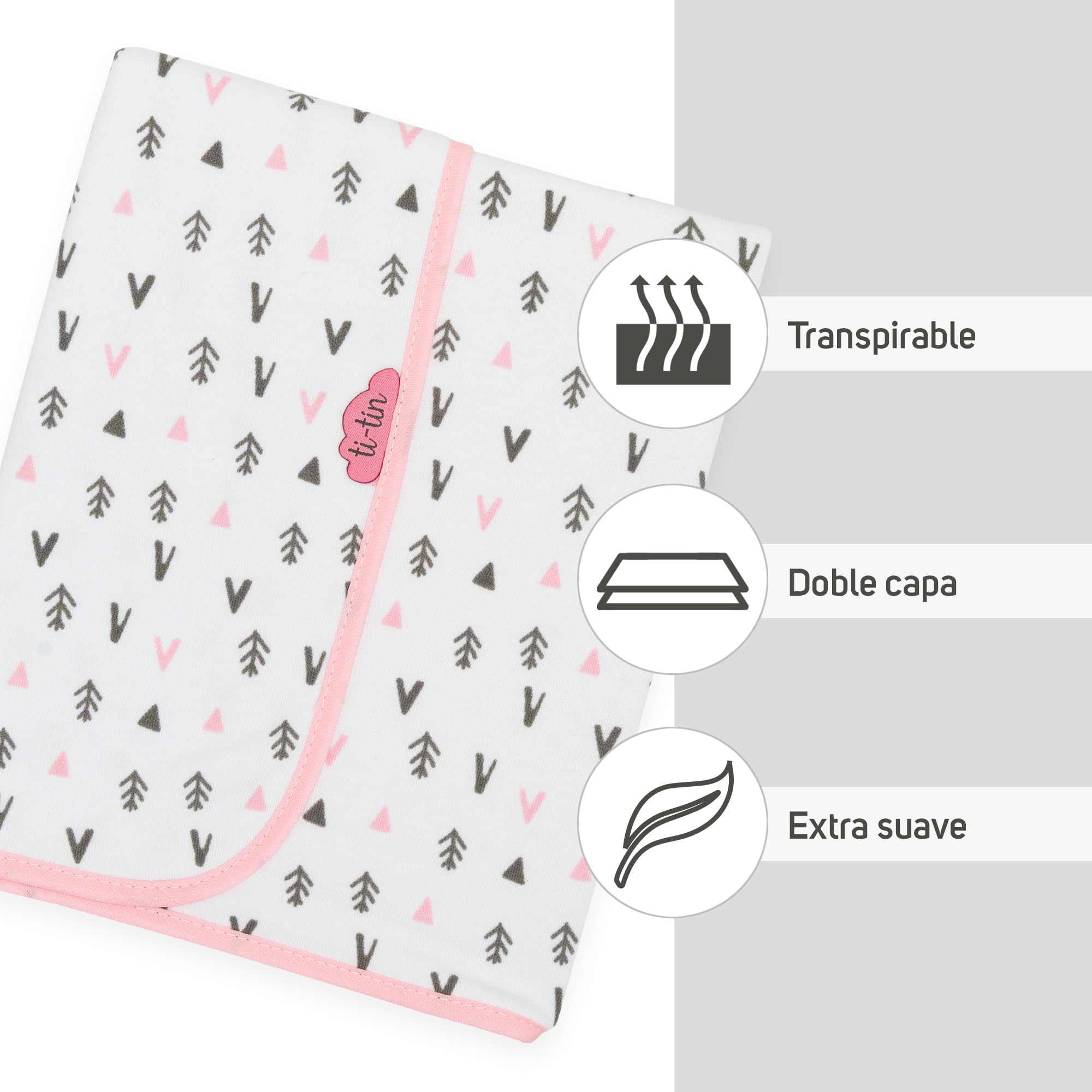 Ti TIN arrullo para bebé 80 x 80 cm, Doble Capa de algodón 100%, Transpirable, Extra Suave, fácil Lavado y Apto para Secadora, diseño Ligero y Estampados Divertidos