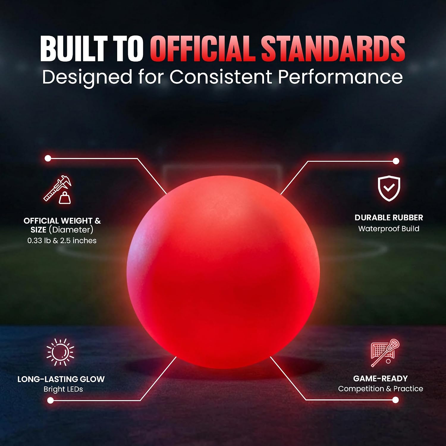 Glow in the Dark Lacrosse Ball | Official Size & Weight | 2 Pack | Night Practice & Training