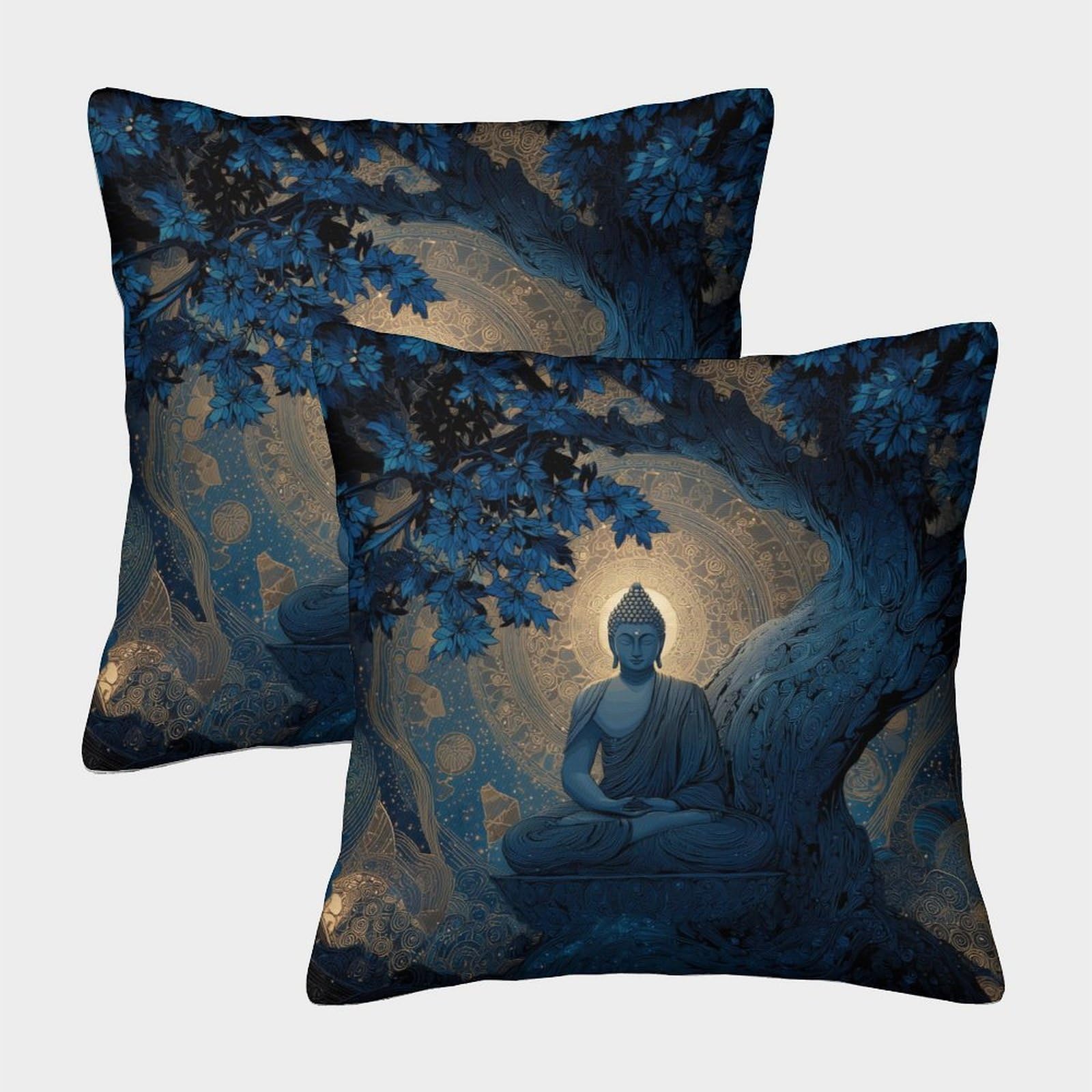 kaiyun 2 Pack 3D Buddha Statues, Mandala Patterns Theme Square Cushion Cover Decoration Pillow Cover Suitable for Home Sofa Bedroom Living Room 50x50cm