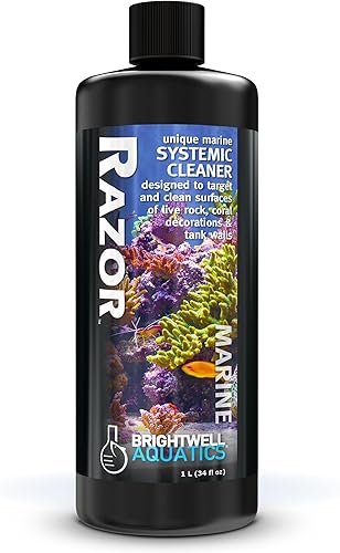 Brightwell Aquatics - Razor Marine - Limpiador de peceras sistémico único para acuarios marinos - Tratamientos de agua para acuarios, 33.8 fl oz