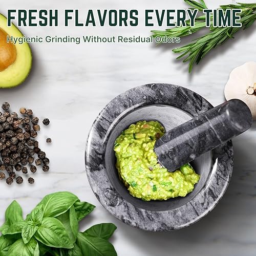 Miniatura 5 de Flexzion Juego de mortero y mortero amarillo mármol accesorios de cocina de cocinaartículos para el hogar cuenco triturador de piedra molcajete de