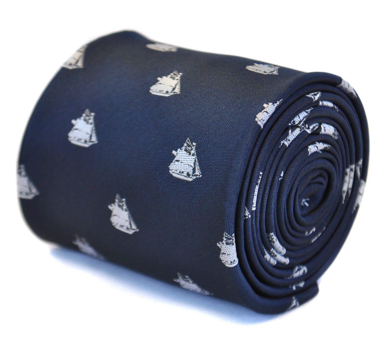Frederick Thomas Designer Mens Tie - Dark Navy Blue - Nautical HMS Ship Print