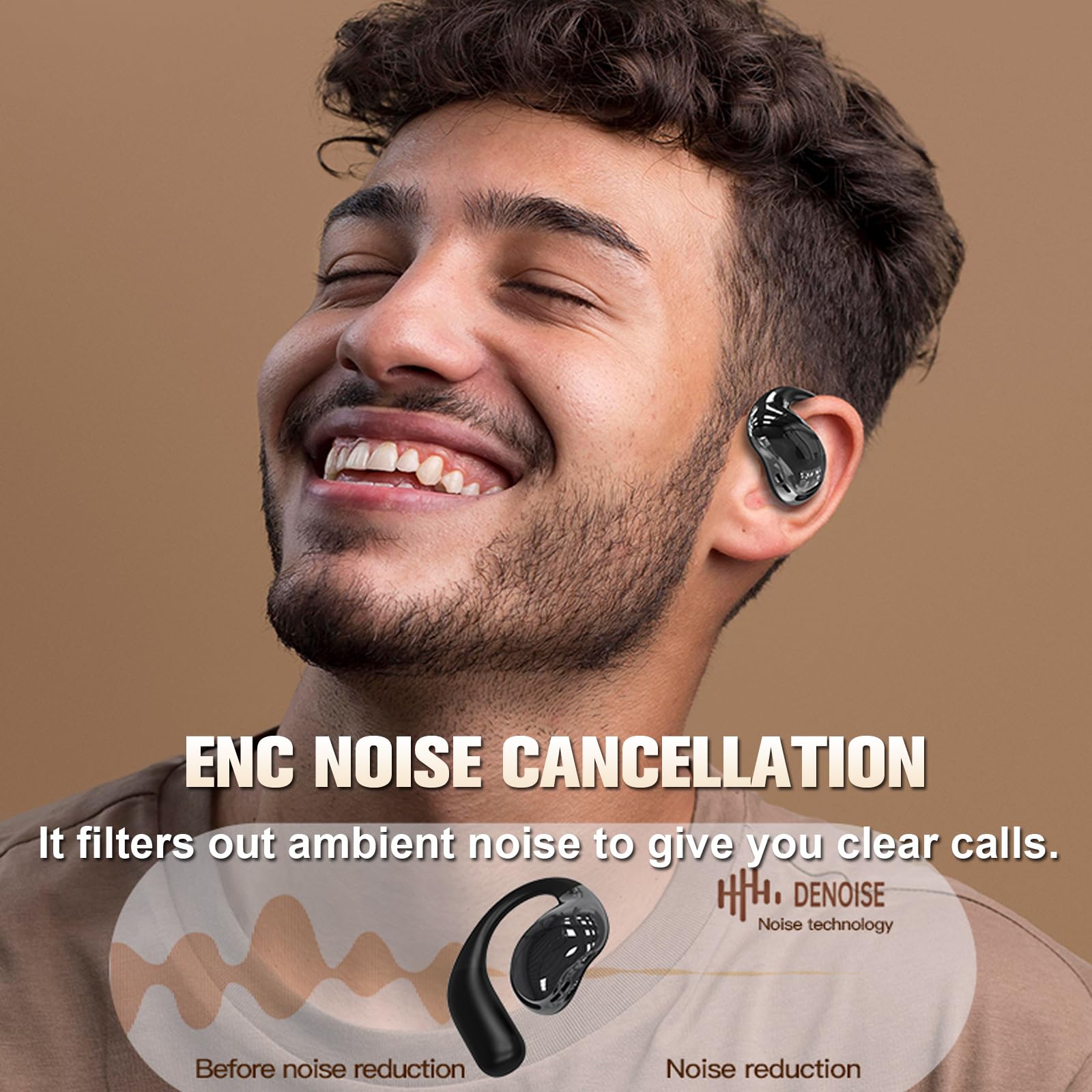 TWS - Auricolari wireless Bluetooth Smart Touch Screen Ultra Open Ear con ganci per le orecchie, auricolari sportivi con schermo sulla custodia, conduzione dell'aria, touchscreen, cuffie Bluetooth per