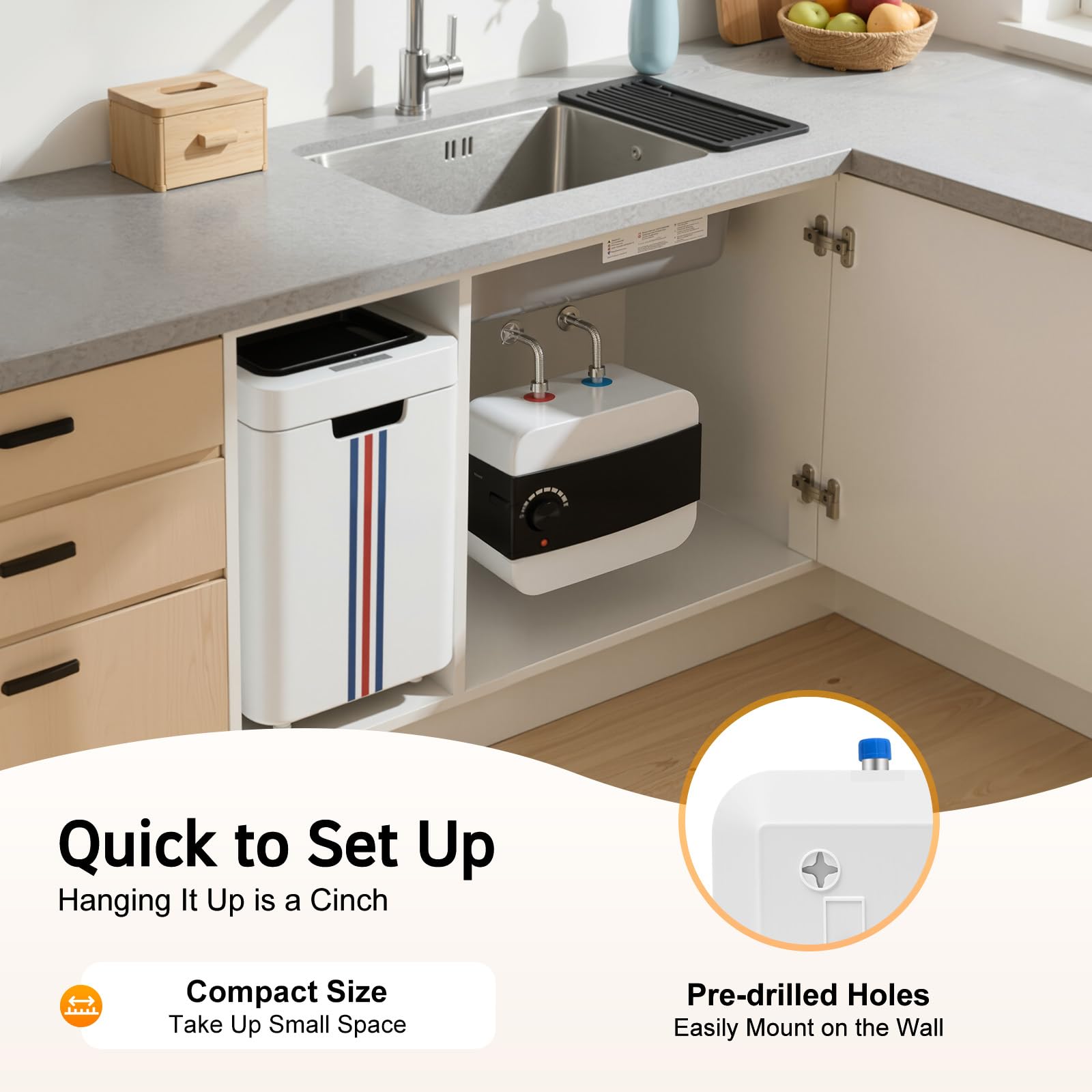 Scaldabagno elettronico istantaneo, 1500 W, mini scaldabagno da 6 l, con indicatore di temperatura a LED leggibile per cucina, bagno