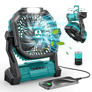 ONLYNEW Portable Fan Rechargeable 20000mAh Cordless Battery Powered Fan with LED Lantern USB C Battery Operated for Travel