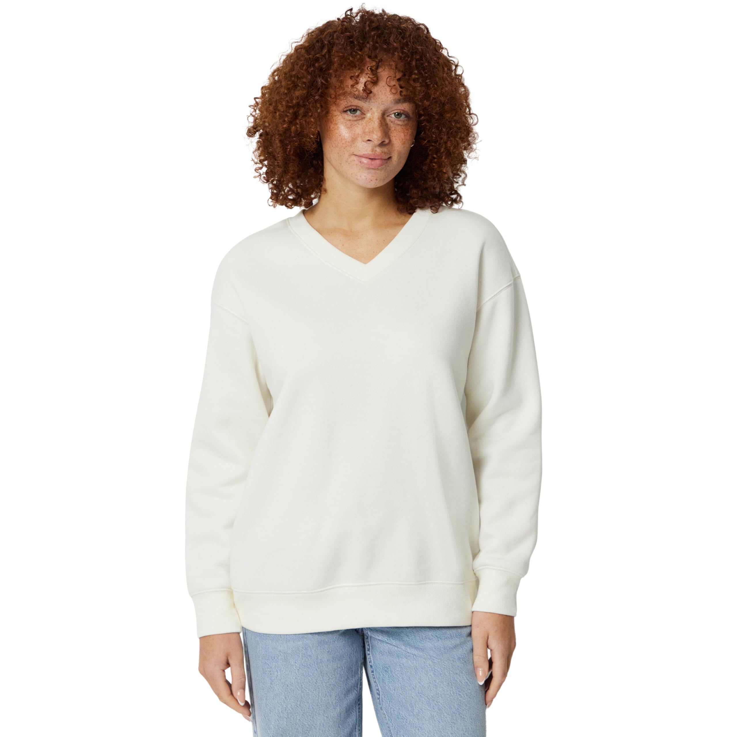 Amazon Essentials Women's Oversized V-Neck Fleece Pullover Sweatshirt, Cream, XX-Large