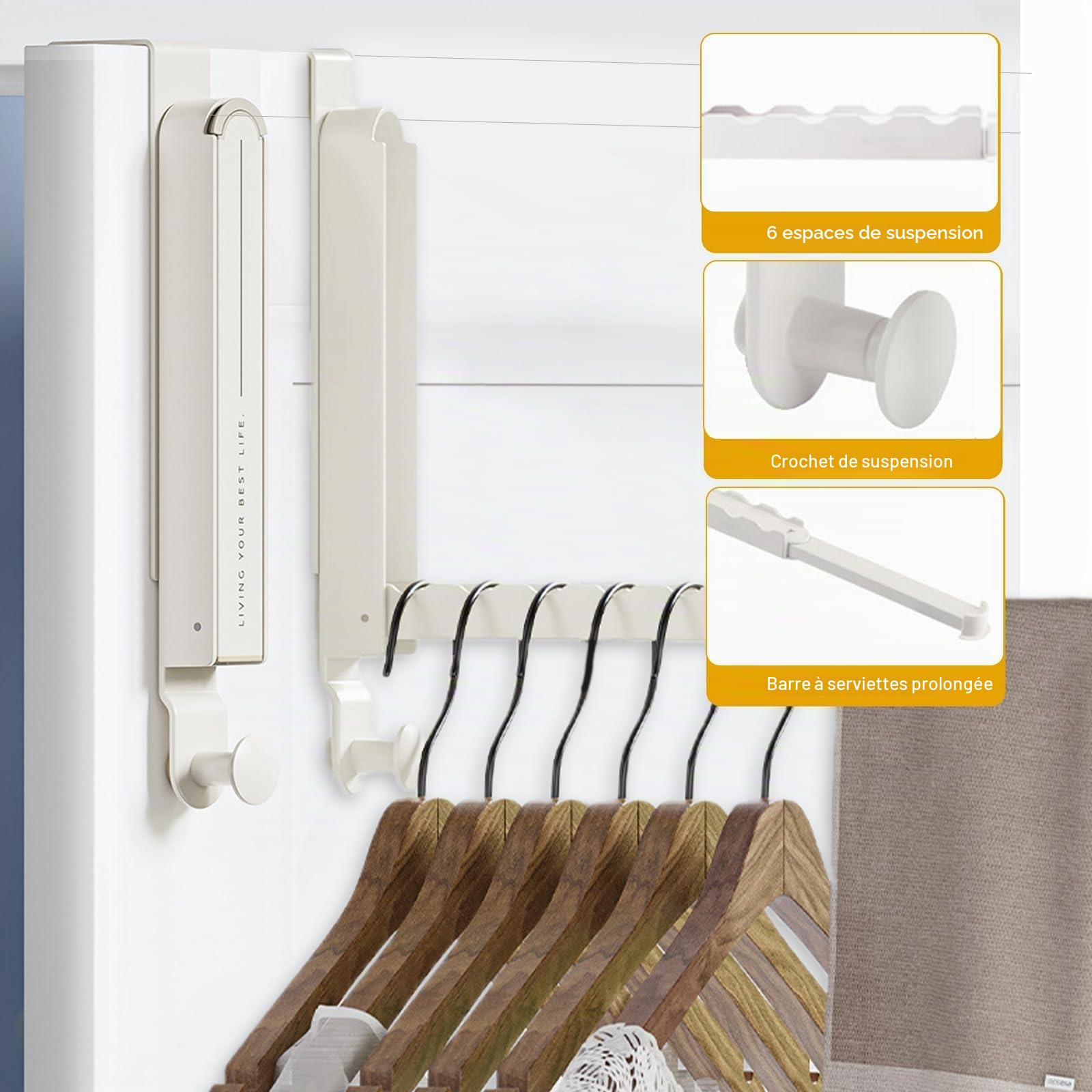 Lot de 2 Porte-Manteau Pliable sans Percage, Crochet de Porte Pliable et Extensible, Économie d'Espace pour Chambre Salle de Bain Vêtements Sacs