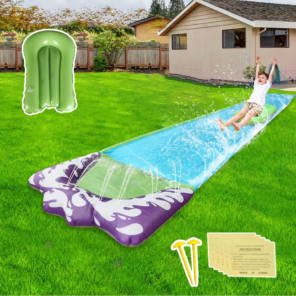 Toboggan Aquatique, 480 x 70 cm Ventre Glisse avec Boogie, Ventriglisse Enfant avec Pièces de Rechange, pour Jeux d'eau en Extérieur, Fête D'été, Jardin Pelouse (Bleu)