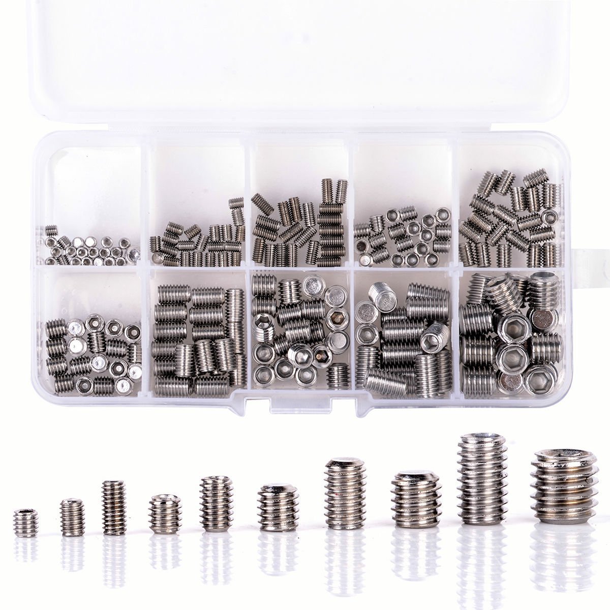 Dollatek Stainless Steel Allen Head Socket Hex Set Grub Screw Assortment Cup Point - 200Pcs