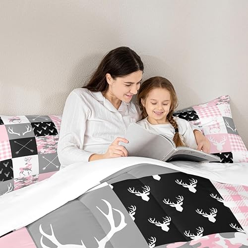 Miniatura 4 de Juego de edredón de silueta de ciervo tamaño Queen ropa de cama rústica de camuflaje occidental 3 piezas para niños adolescentes decoración de