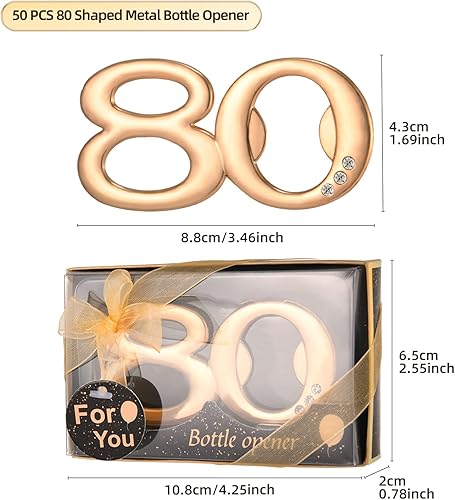 Miniatura 2 de 50 piezas de 80 abrebotellas, regalos para fiestas de cumpleaños de 80 años, regalos de regreso o recuerdos para invitados, decoraciones de fiesta
