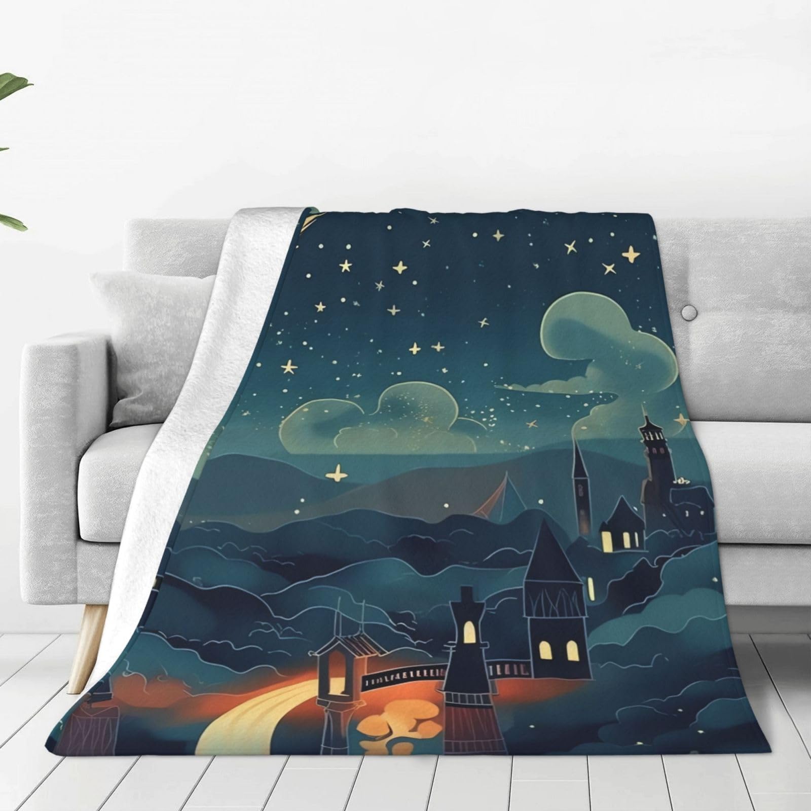 Magical Nights Throw Blanket for Couch, Plush Fuzzy Soft Flannel Blankets and Throws for Sofa, 50"x40" Bed Blankets for Travel Camping Chair, All Season Warm Fleece Blanket