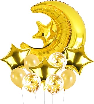 10 Pcs Moon Star Foil Balloons, 36 Inch Big Jumbo Moon Mylay Balloons and 18 Inch Star Foil Balloons for Baby Shower Birthday Wedding Party Decorations Gold