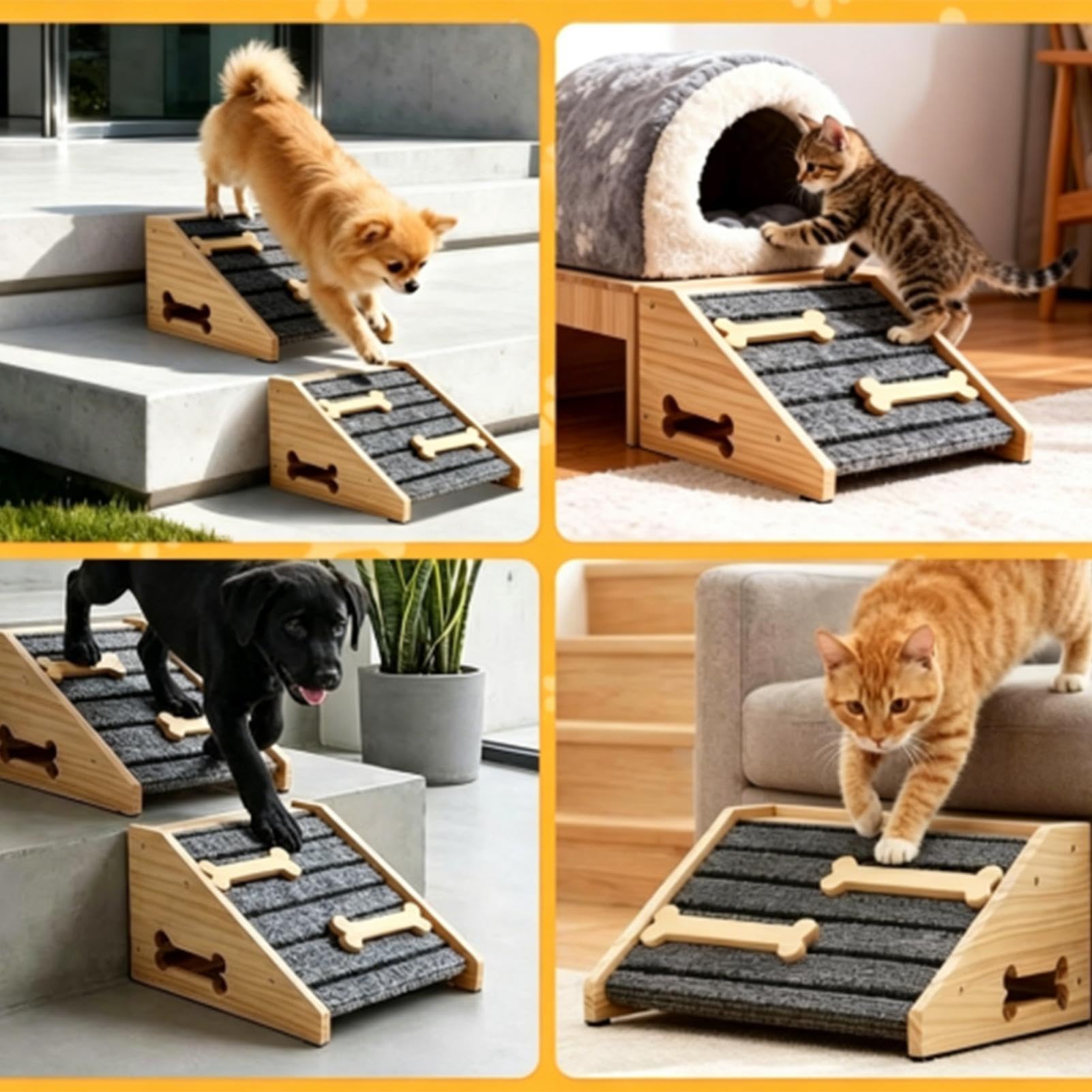 Rampe pour Petits Chiens | Planche en Bois antidérapante | avec Marche en Feutre pour Chien,pour Canin Petit Moyen Canapé Lit Chambre Entrée Maison Intérieur Extérieur