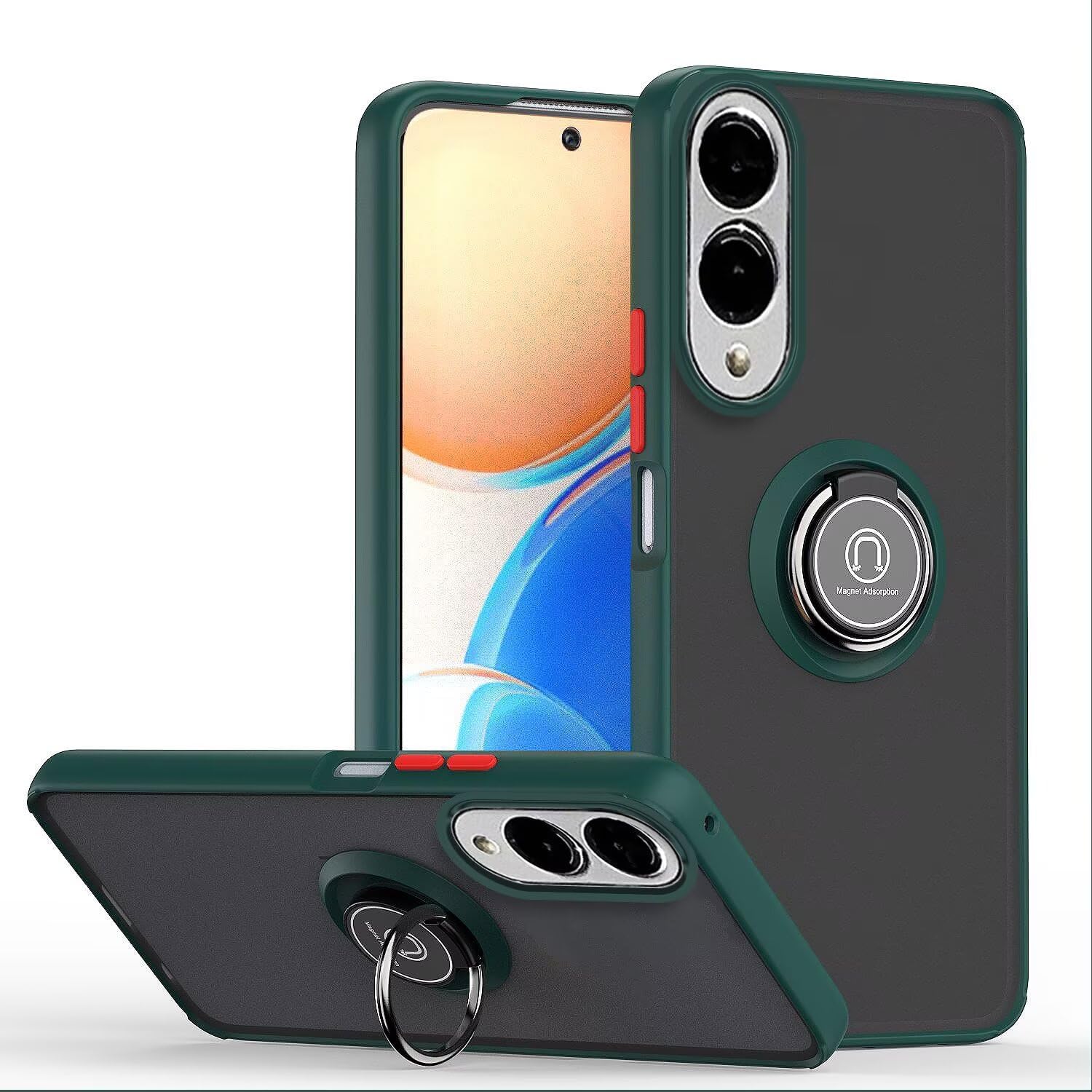 coque Samsung s25 Edge – RankOne Coque pour Samsung Galaxy S25 Edge (6,7&Prime;), Anneau Support Base Ventouse Magnétique Coque de Téléphone Portable Mat Transparent – Vert Foncé