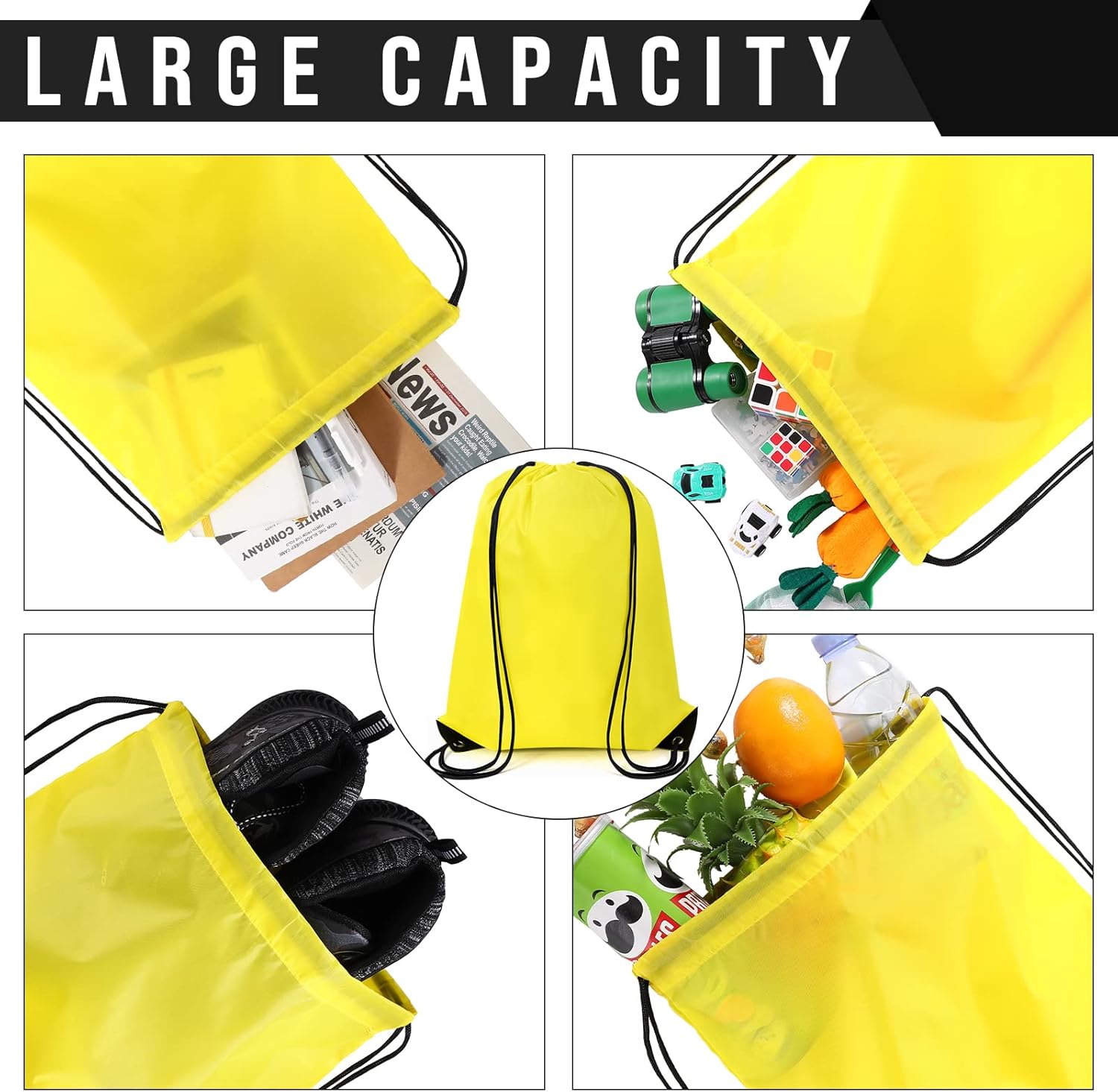 100 Pieces Drawstring Backpack Bags Bulk Back Sack String Bags Cinch Storage Bags for Gym School Travel DIY Gifts (Yellow)
