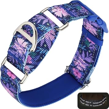 Martingale Collar for Dogs, Reflective Adjustable Soft Nylon Dog Collars with Boho Flower Patterns for Small Medium Large Dog M