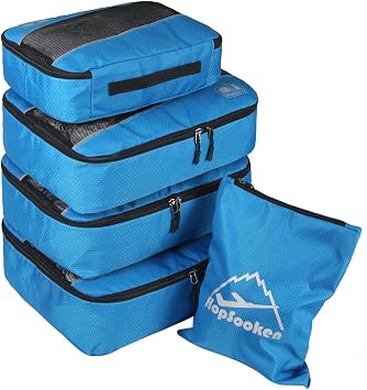 5 Set Packing Cubes for Travel Large Suitcase Luggage Organizer Bags Travel Accessories Vacation 4 Cubes 1 Laundry Pouch Bag, Blue