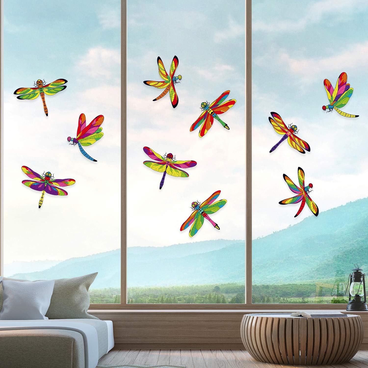 30 Pieces Dragonfly Window Clings Anti-Collision Window Clings Decals to Prevent Bird Strikes on Window Glass Non Adhesive Vinyl Cling Dragonfly Stickers Double-Side Print Window Stickers Decor