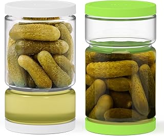 ForTidy Glass Pickle Jar with Strainer for Pickle Lover - 45 Oz Leakproof and Airtight Juice Separator for Olive, Gherkin, Chilli, BPA Free, Dishwasher and Refrigerator Safe (White&Green, 45oz*2pcs)