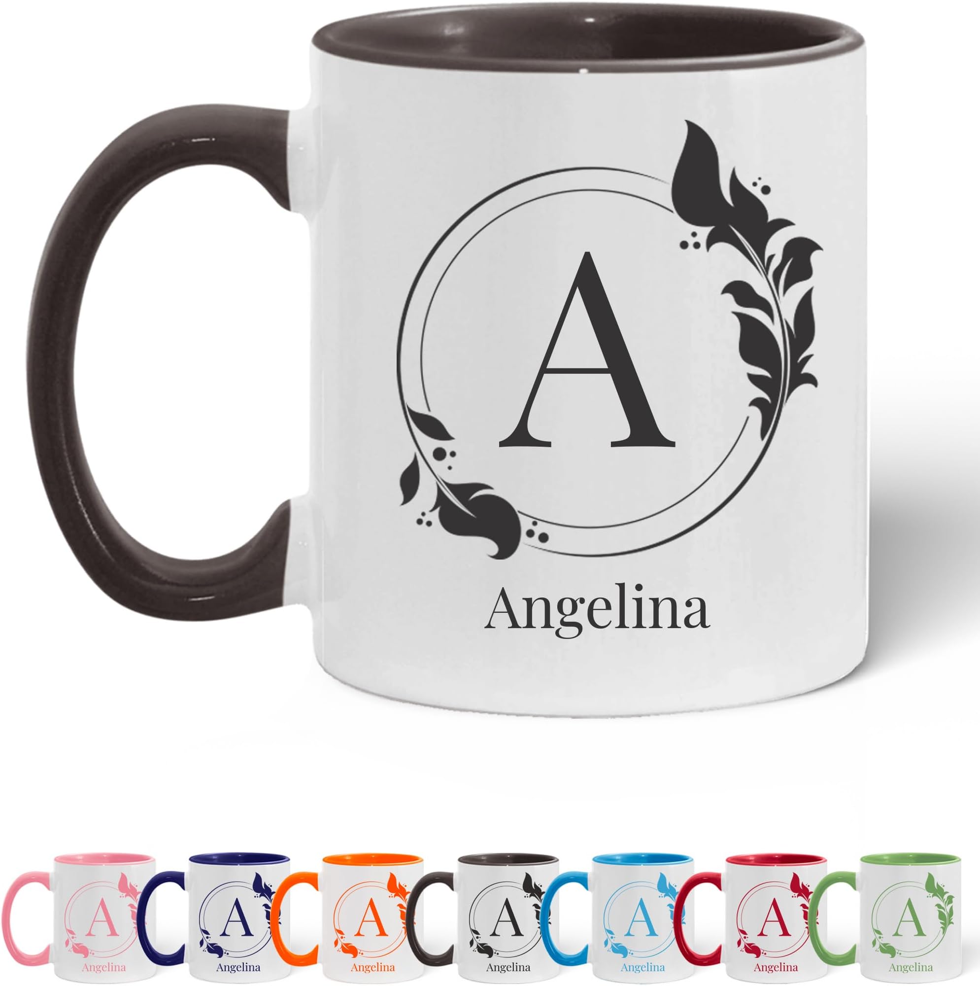 Custom Coffee Mug - Personalized Ceramic Cups with Initial Letter Name, Photo or Text - Customized Monogram Mug with Picture - Gift for Women Men - 11oz & 15oz - Taza Personalizada Inicial, Black