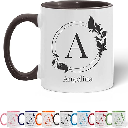 S - Tazas de café personalizadas con monograma - Añade tu nombre - Tazas de cerámica personalizadas - 11 oz