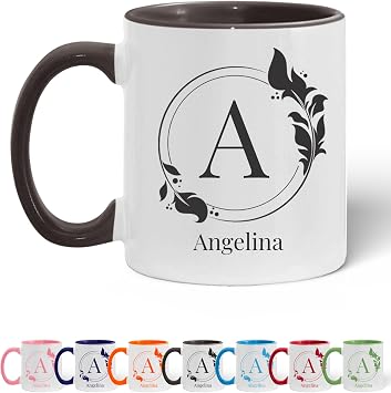 Custom Coffee Mug - Personalized Ceramic Cups with Initial Letter Name, Photo or Text - Customized Monogram Mug with Picture - Gift for Women Men - 11oz & 15oz - Taza Personalizada Inicial, Black