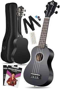 Fourtune Nova UKS-21BK Gül Ağacı Siyah Soprano Ukulele Seti (Siyah)