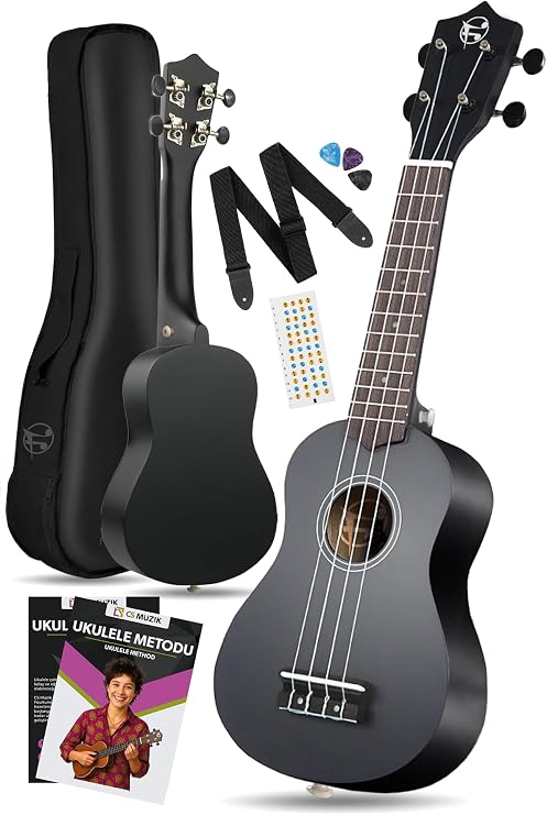 Fourtune Nova UKS-21BK Gül Ağacı Siyah Soprano Ukulele Seti (Siyah)