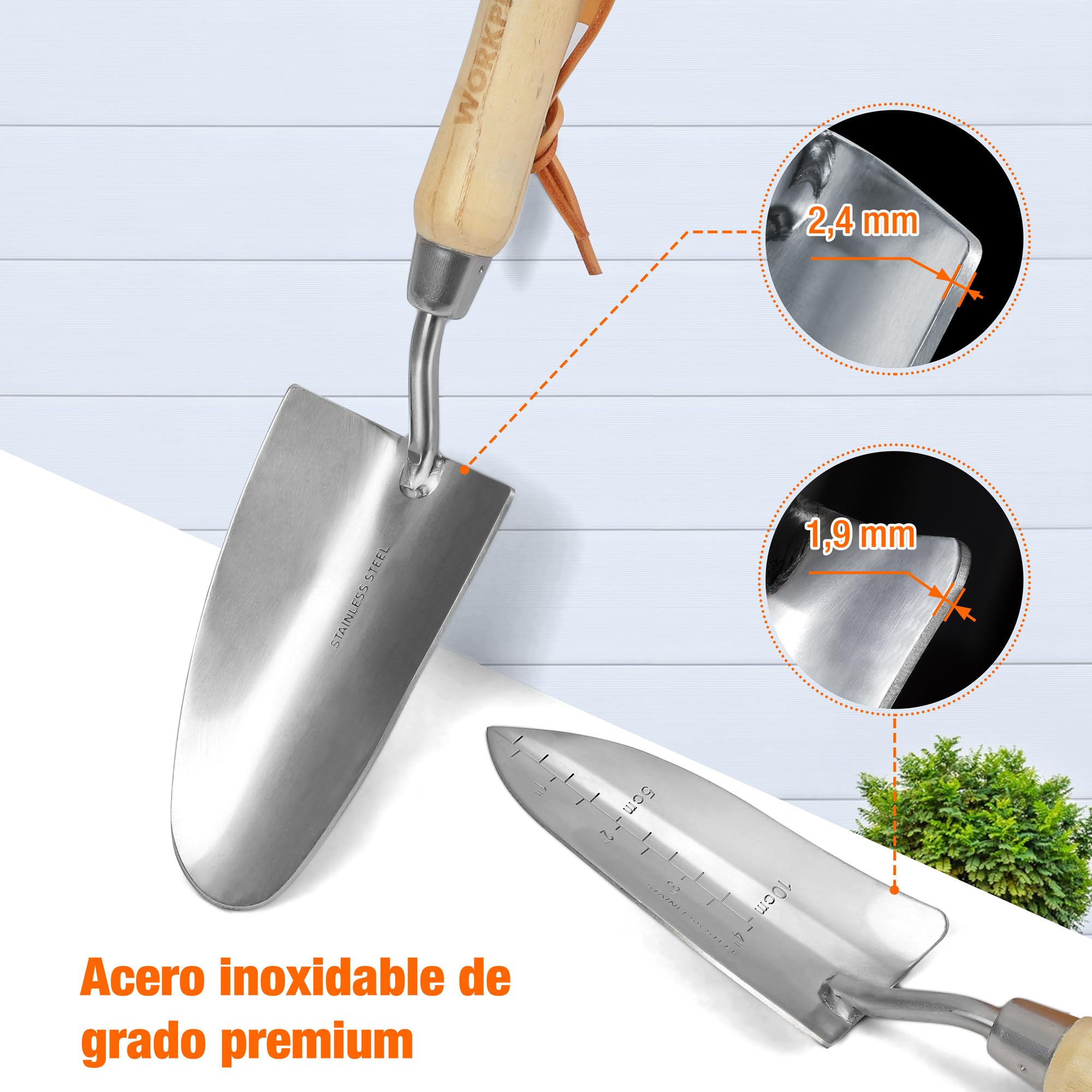 WORKPRO Juego de Herramientas para Jardín 8PC, Juego de Herramientas Jardinería de Acero Inoxidable, con Mango de Madera, Bolsa de Jardín