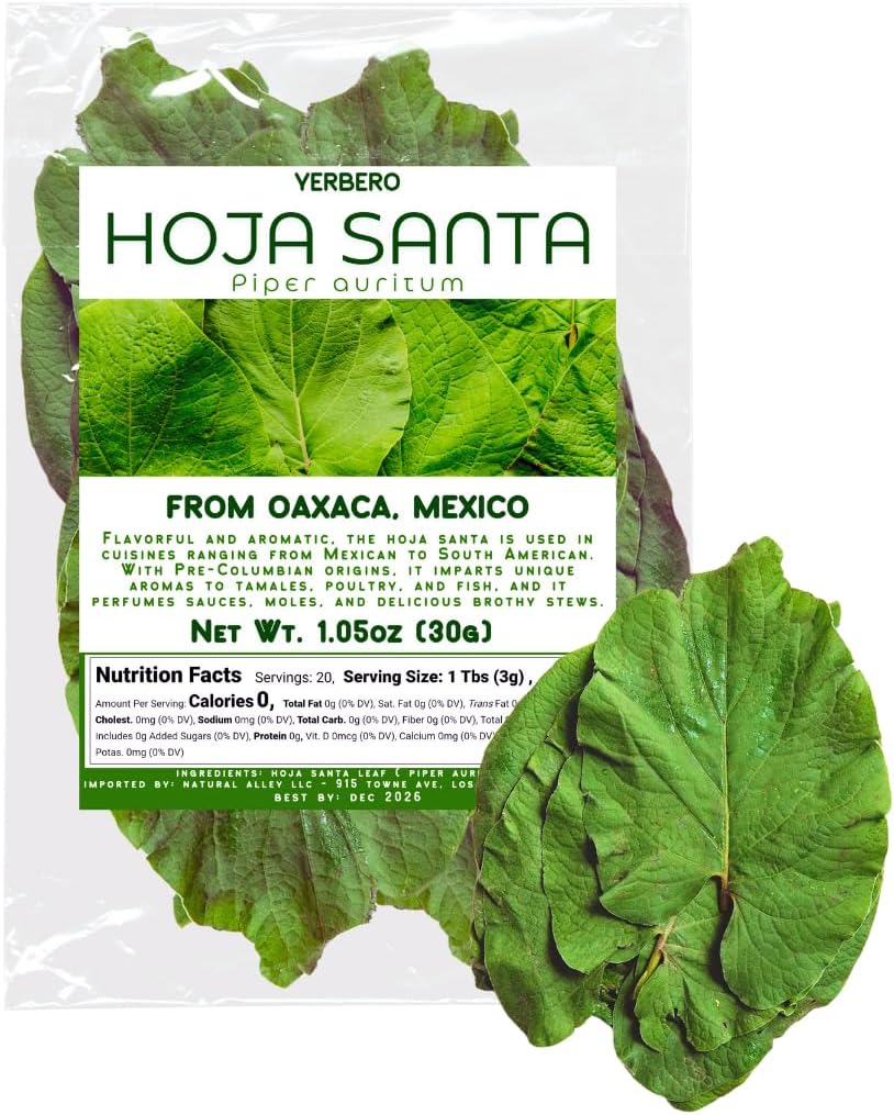 Yerbero - Whole Premium Dried Hierba Santa Leaves 1.05 oz (30g) (25+ Leaves Per Bag) | Hoja De Hierba Santa Entera |100% Natural | Mexican Pepper Leaf Acuyo From Mexico | For use in Mexican Dishes, Tamales, Pozole, Carne Asada, Moles.