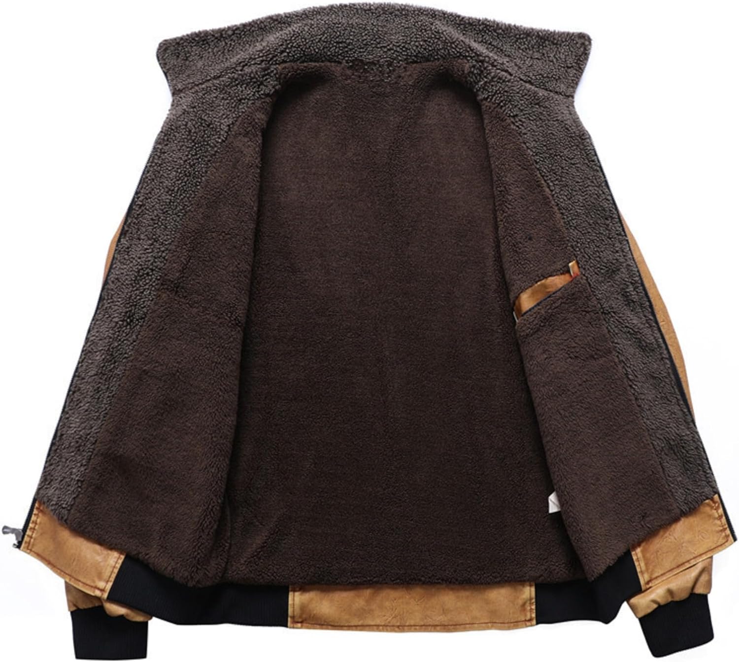 JEShifangjiusu Men's Faux Leather Aviator Bomber Jacket Autumn Vintage Winter Fleece Lined Coat with Sherpa Collar