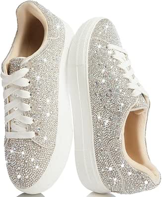 Scarpe Da Ginnastica Lovee Cosee Con Strass E Plateau, Argentate, Taglia 39 EU: Sneakers Scintillanti Per Matrimonio E Feste
