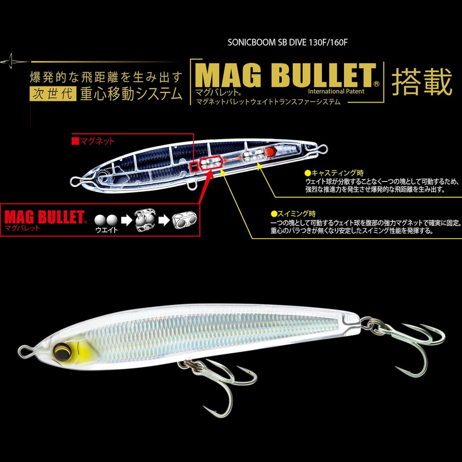 DUEL Sonic Boom SB Dive 130mm/160mm Diving Pencil Floating Shore Offshore