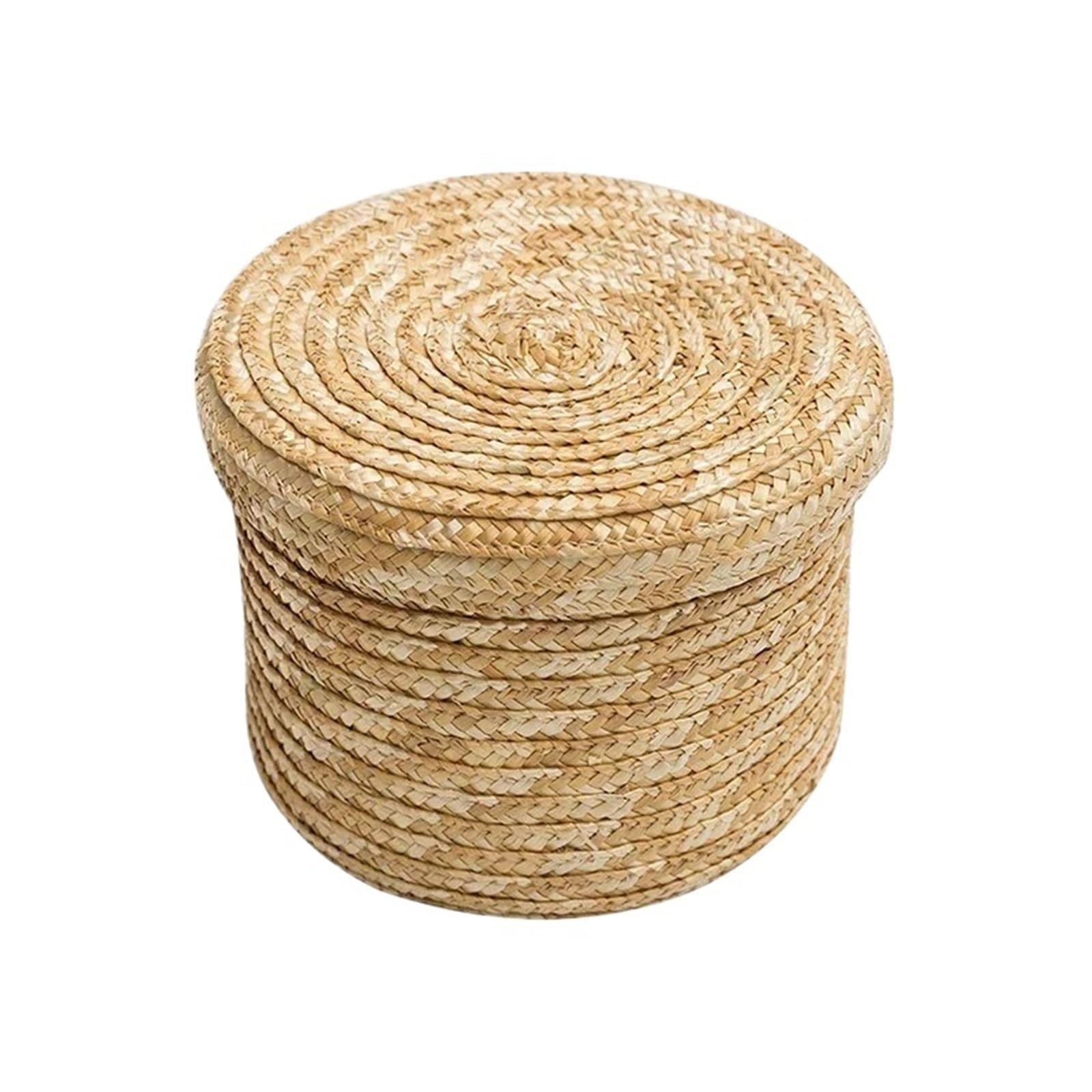 Folding Laundry Basket Household Storage Woven straw with lids,rattan snack box,multi-purpose container,and toy,foldable box